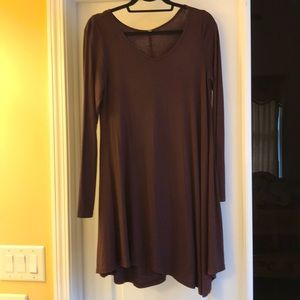 Brown long sleeved knee length dress